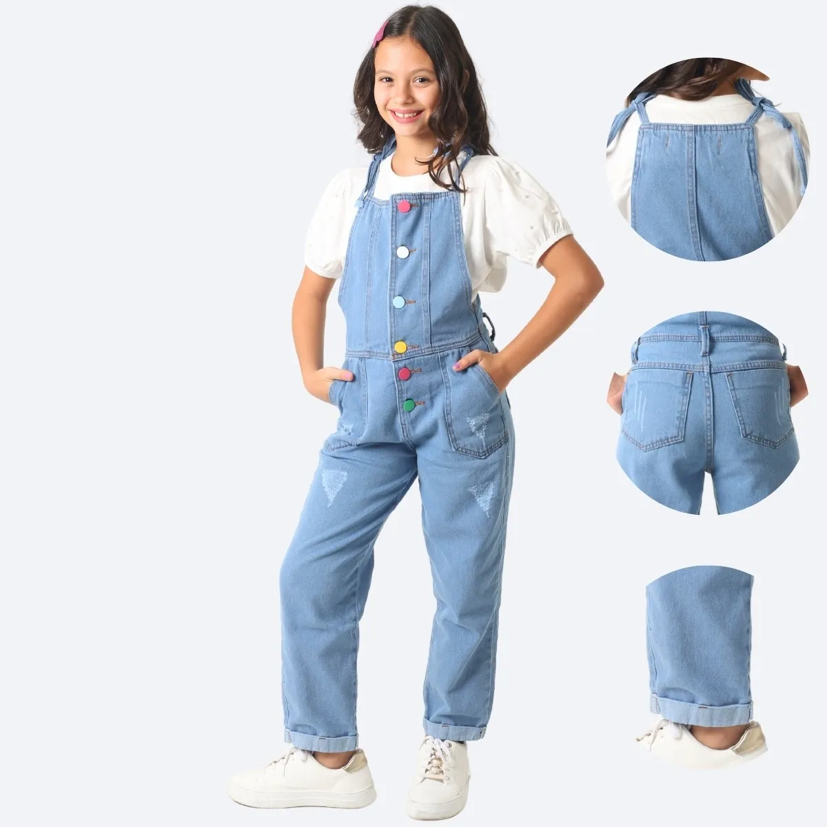 Jardineira Jeans Calça Infantil Juvenil Menina Blogueirinha