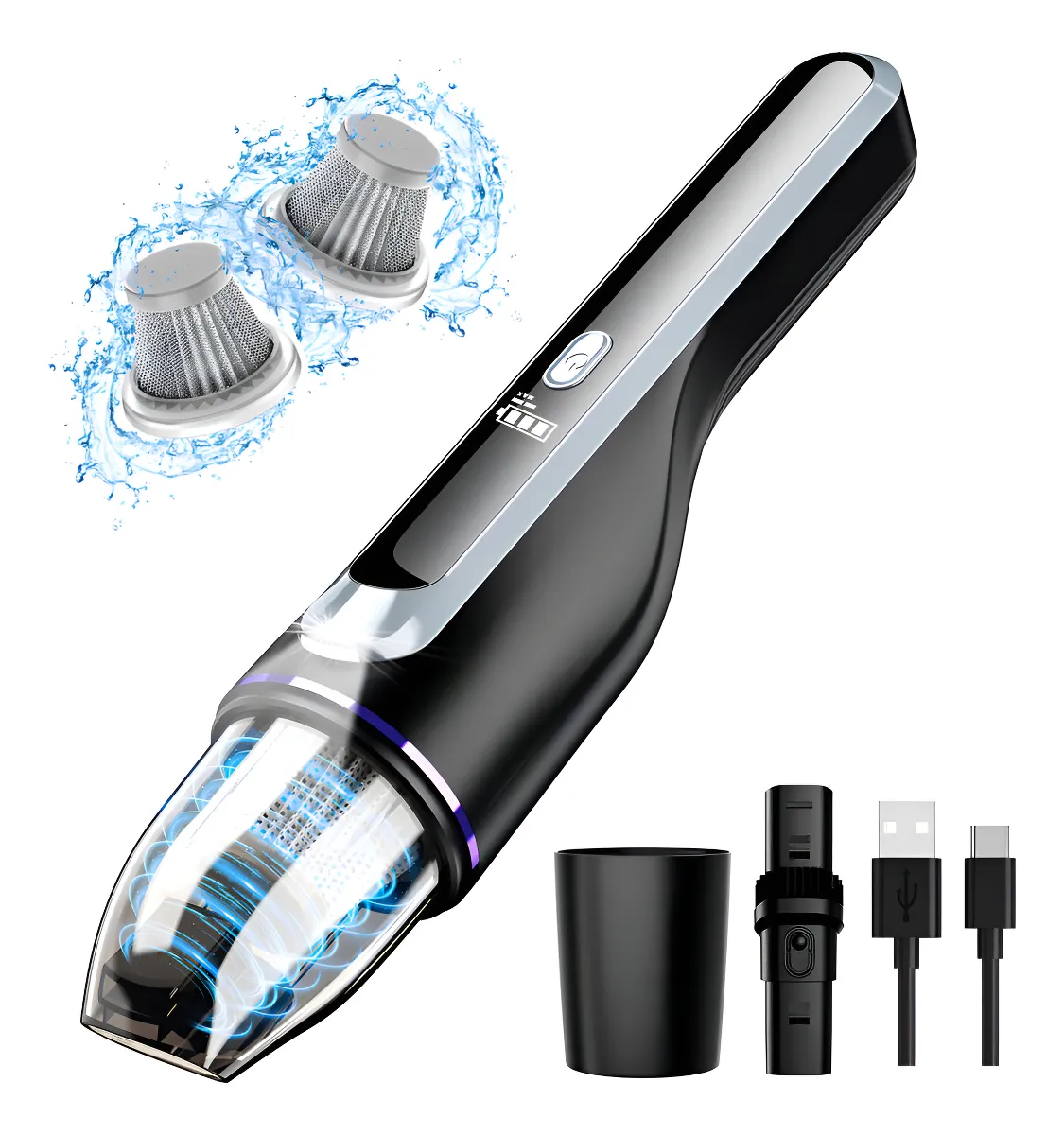 Mini Aspirador de Pó Portátil Sem Fio para Carro e Casa, 14000Pa, Leve 1,2 Lbs, Luz LED, Motor Sem Escova, Uso Pet e Interno