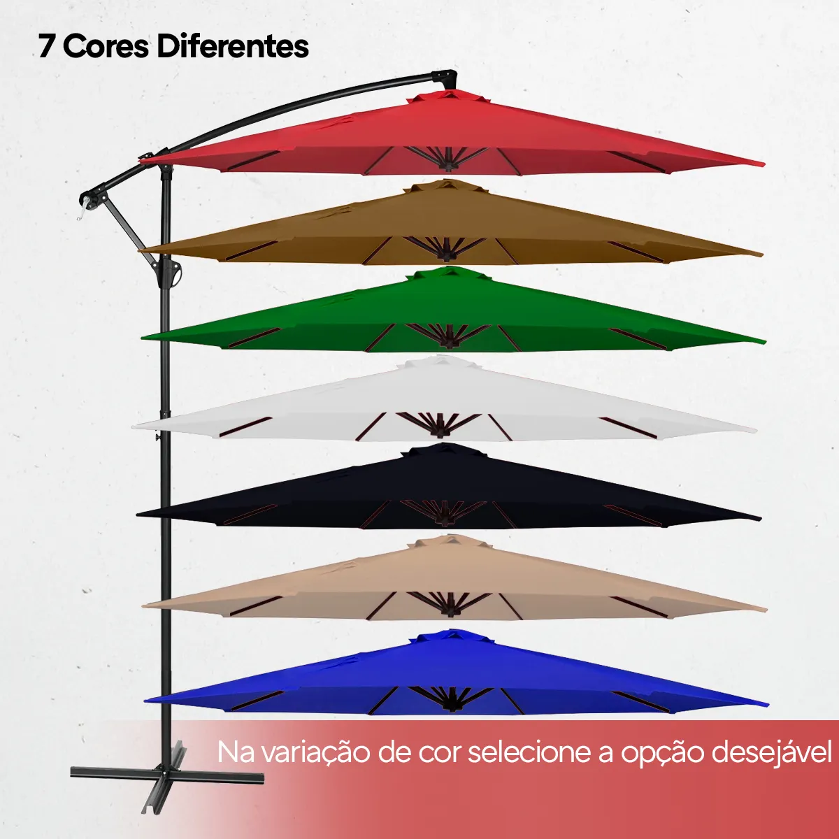 Ombrelone Suspenso Articulado 3m Lateral Jardim Piscina Cor Vermelho Lisa