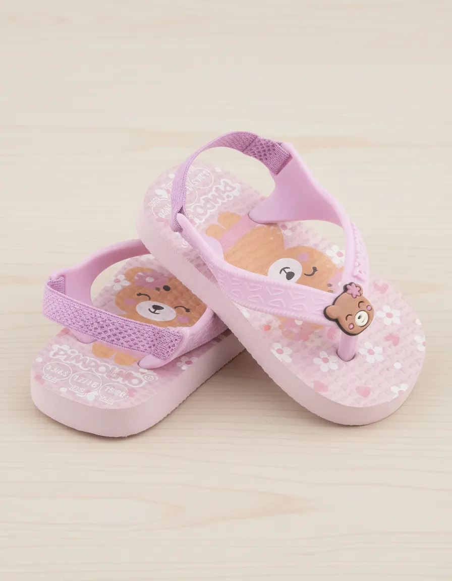 Chinelo Infantil Menina Rosa Ursinha Com Elástico Pimpolho