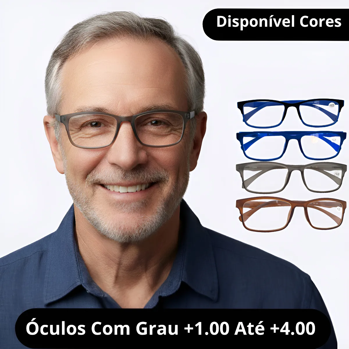 Óculos Grau Perto Leitura Clássico Emborrachado +1.0 A +4.0 Preto 1.50