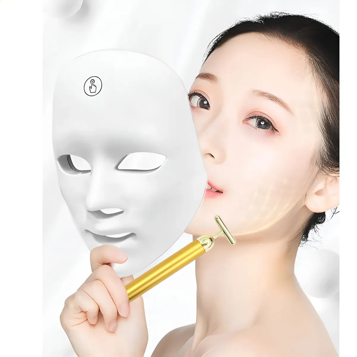 Máscara Led Tratamento Facial Fototerapia Estética 7 Cores RPC LED Facial Massageador Facial de Brinde