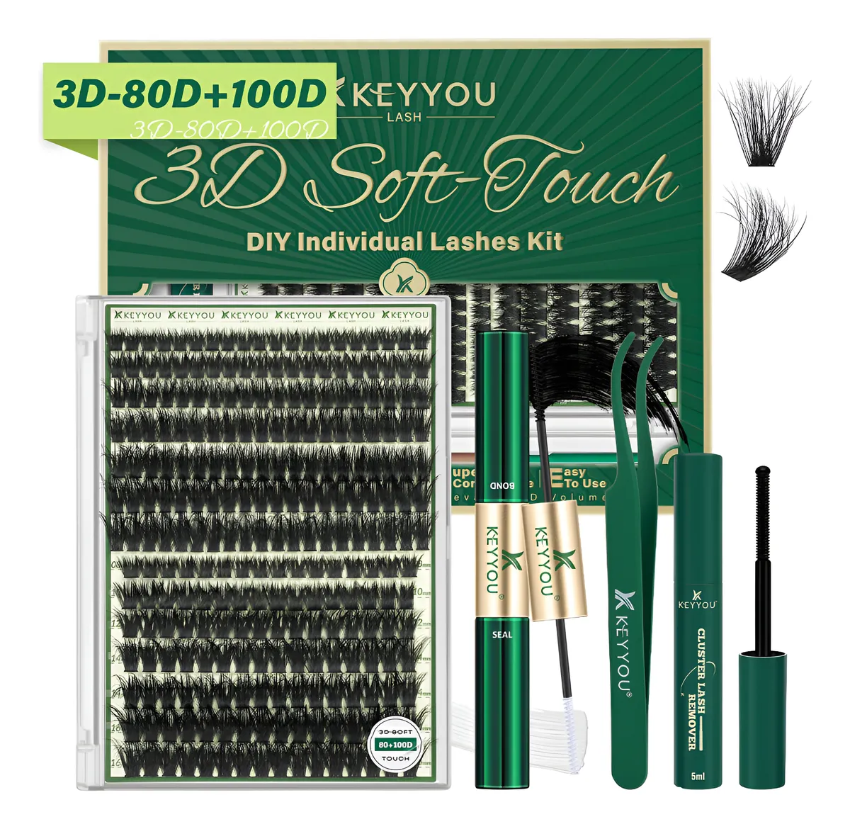 Kit De Extensões De Cílios Diy Keyyou 3d 80d+100d