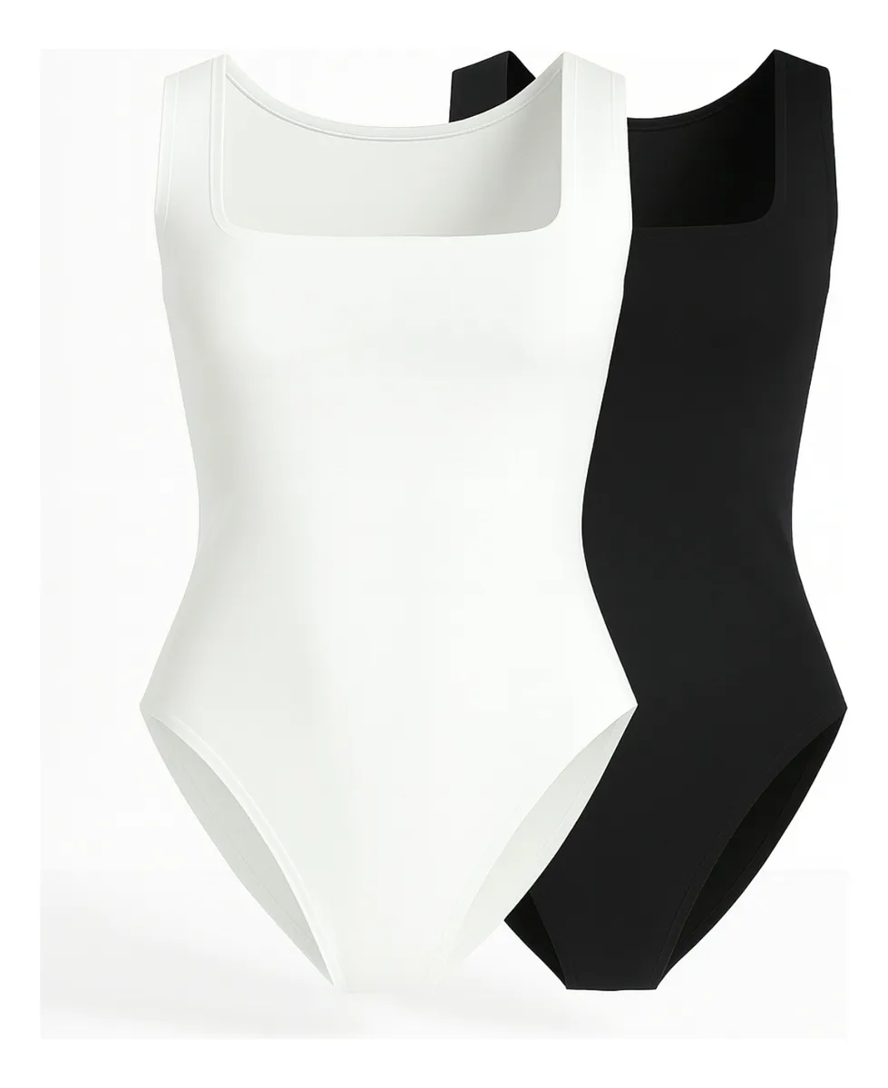 Kit 2 Body Feminino Regata Alça Larga Blusa Decote Quadrado