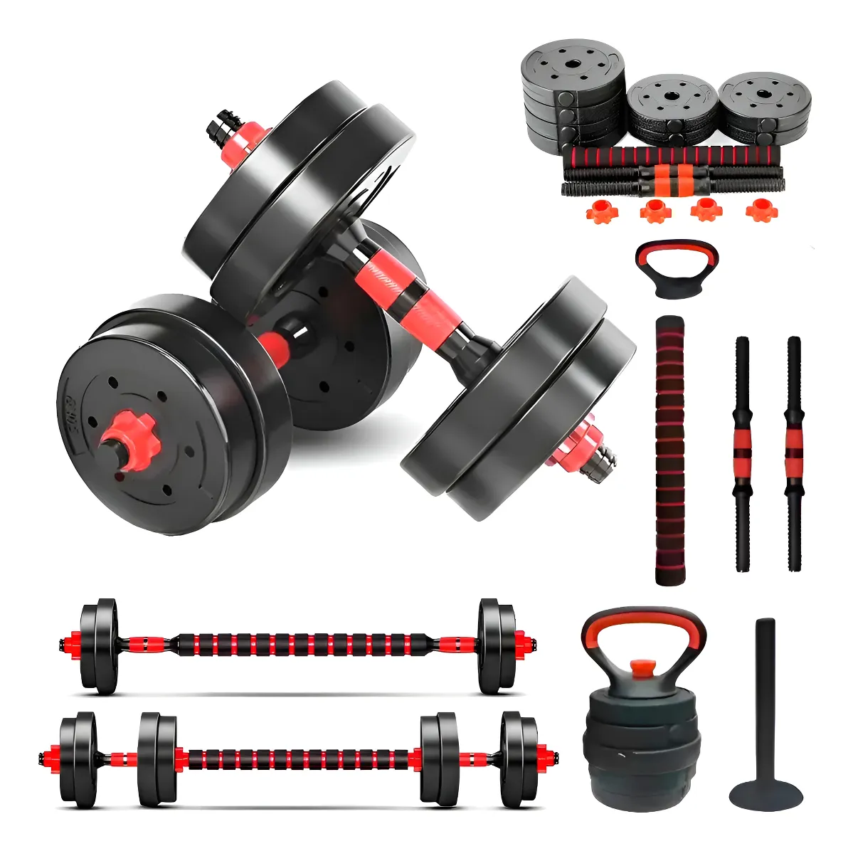 Kit Halteres E Anilhas Ajustáveis + Kettlebell Academia 30kg Preto