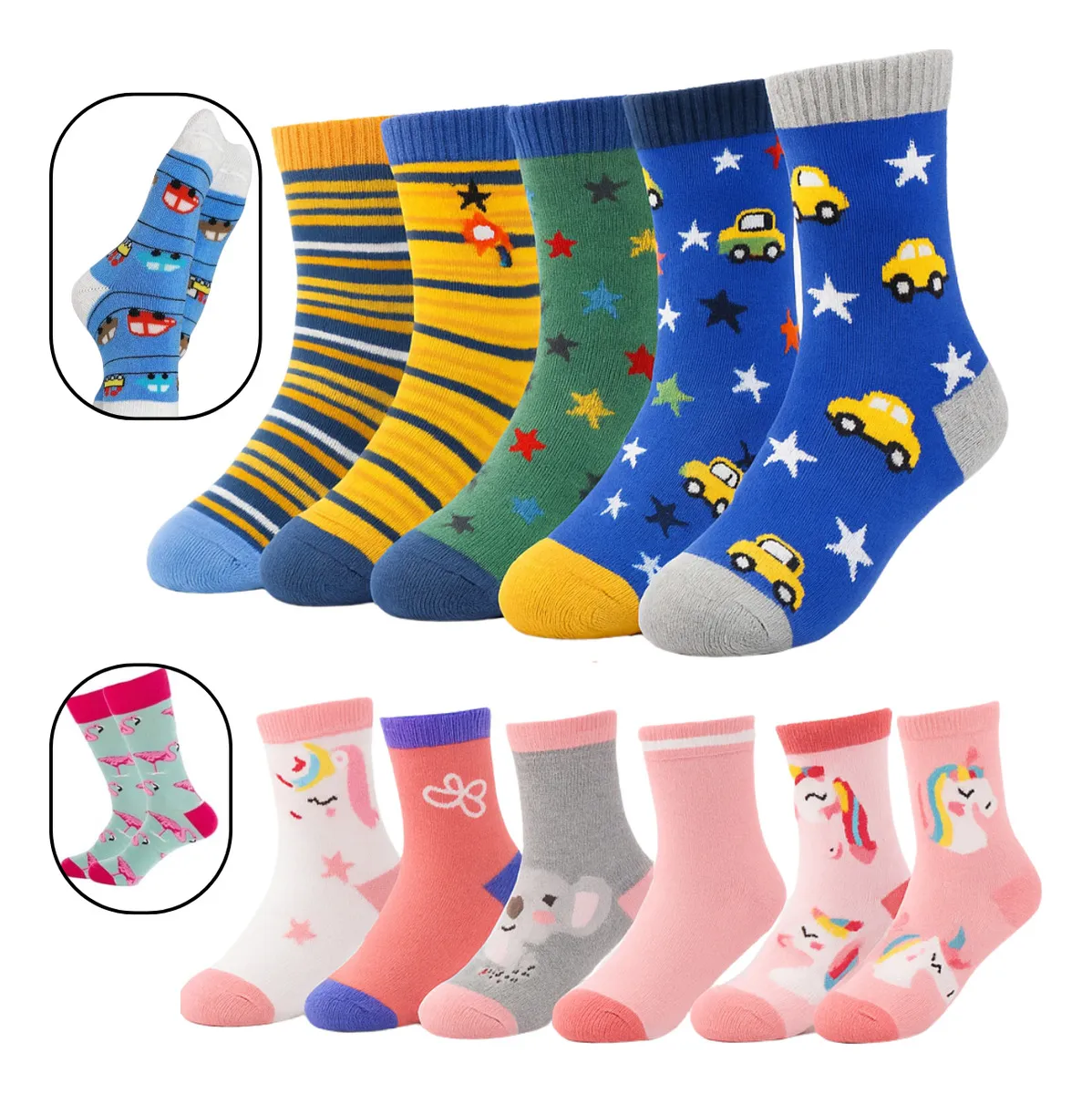 12 Pares Meia Infantil Cano Alto Menina Menino Antiderrapante