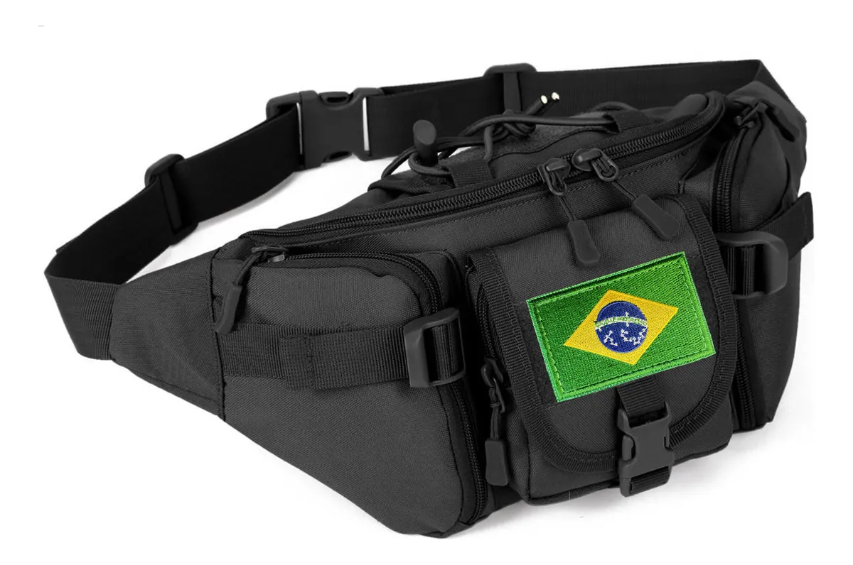 Bolsa Tática De Cintura Bingoo Preto Nylon 5 Bolsos Para Atividades Ao Ar Livre