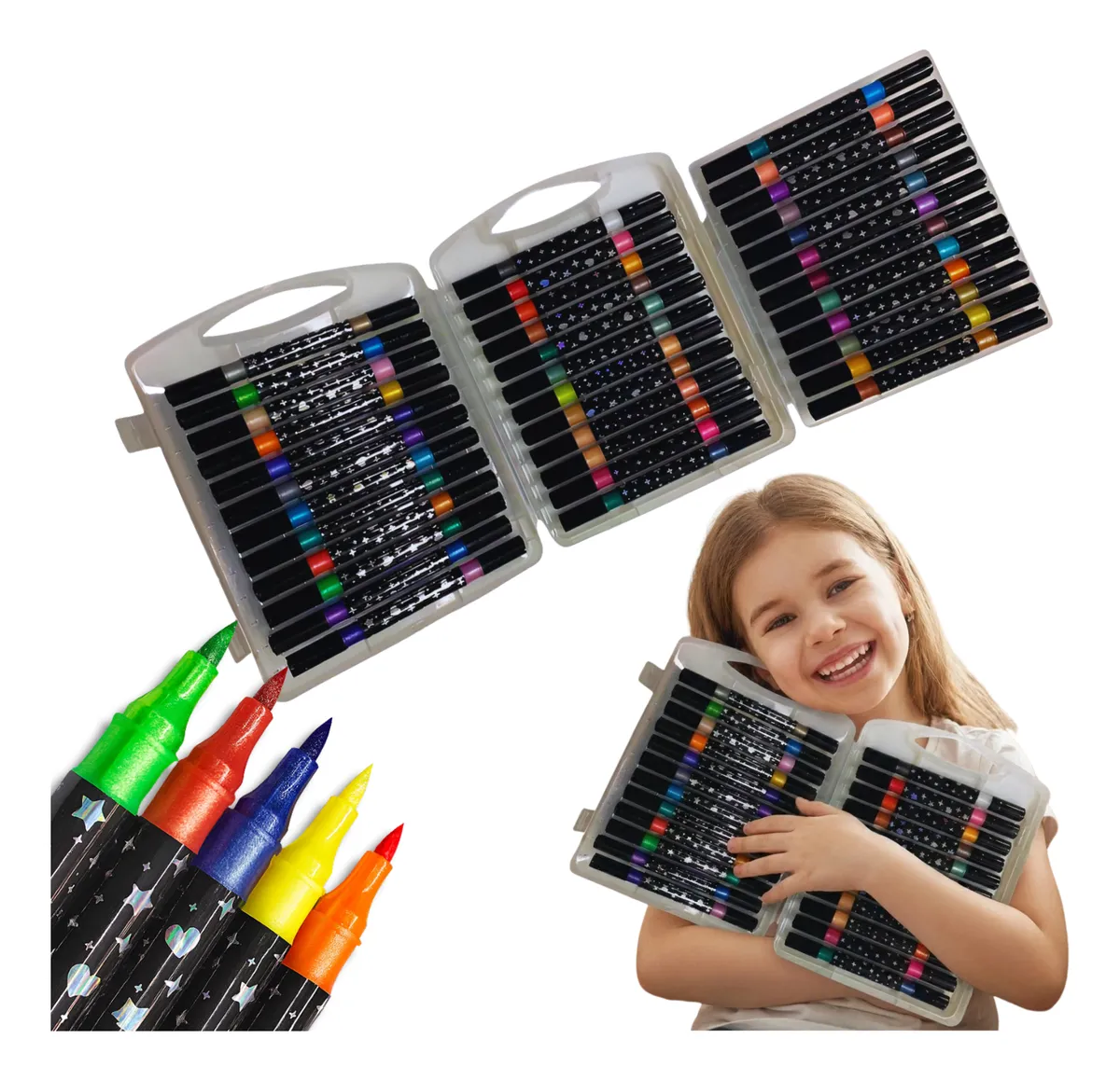 Marcador Canetinha Glitter Ponta Dupla Touch Love 72 Cores 72 Cores
