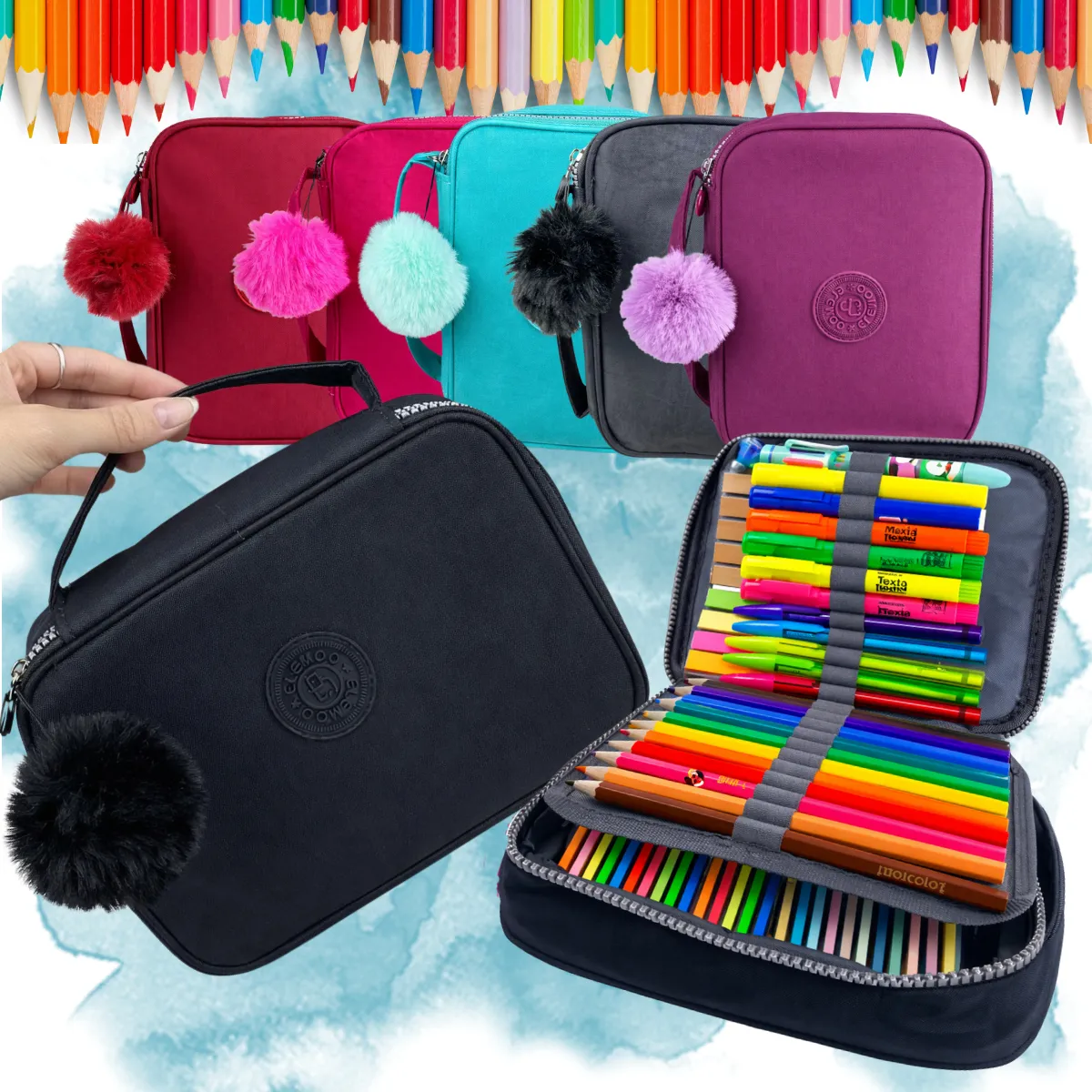 Kit Estojo Escolar + 12 Lápis Volta Aulas Material Escolares