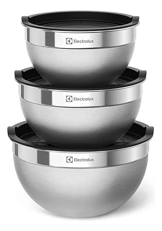 Kit 3 Bowls Tigelas em Inox com Tampa Plástica Electrolux Utensílios Domésticos de Cozinha