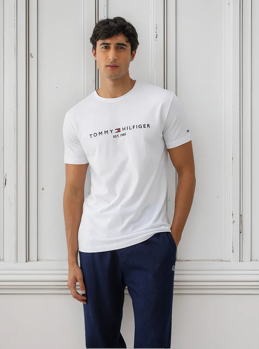 Camiseta Tommy Hilfiger Masculina Core Logo Branca Original