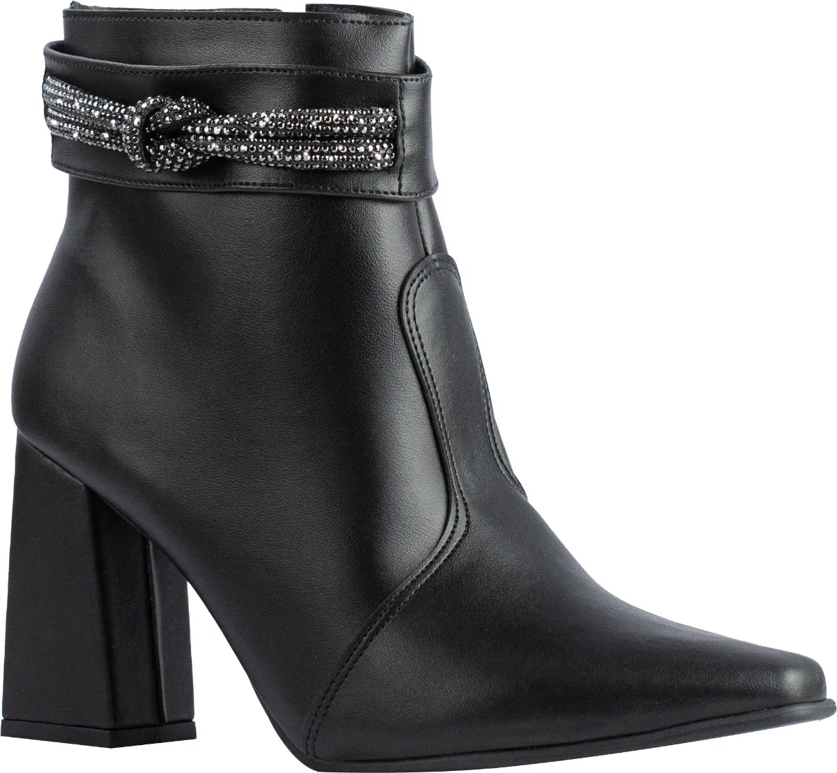 Bota Feminina Strass Bico Fino Salto Alto Grosso Confortável