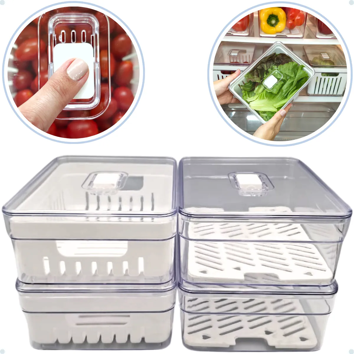 Kit 4 Organizador De Geladeira 2l Acrílico Frutas E Verduras Transparente