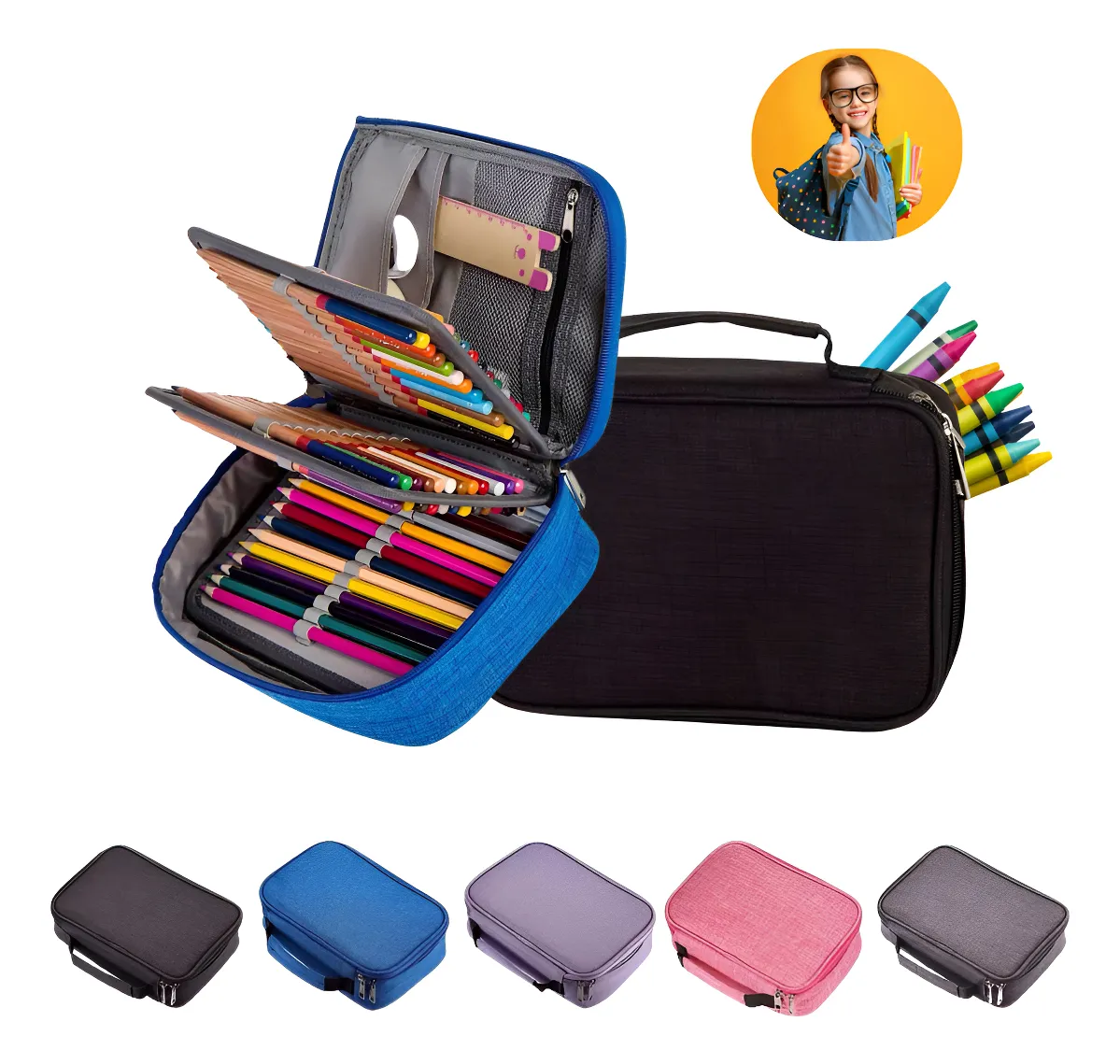 Estojo Box Grande Escolar Organizador Divisória Alça Bolsa