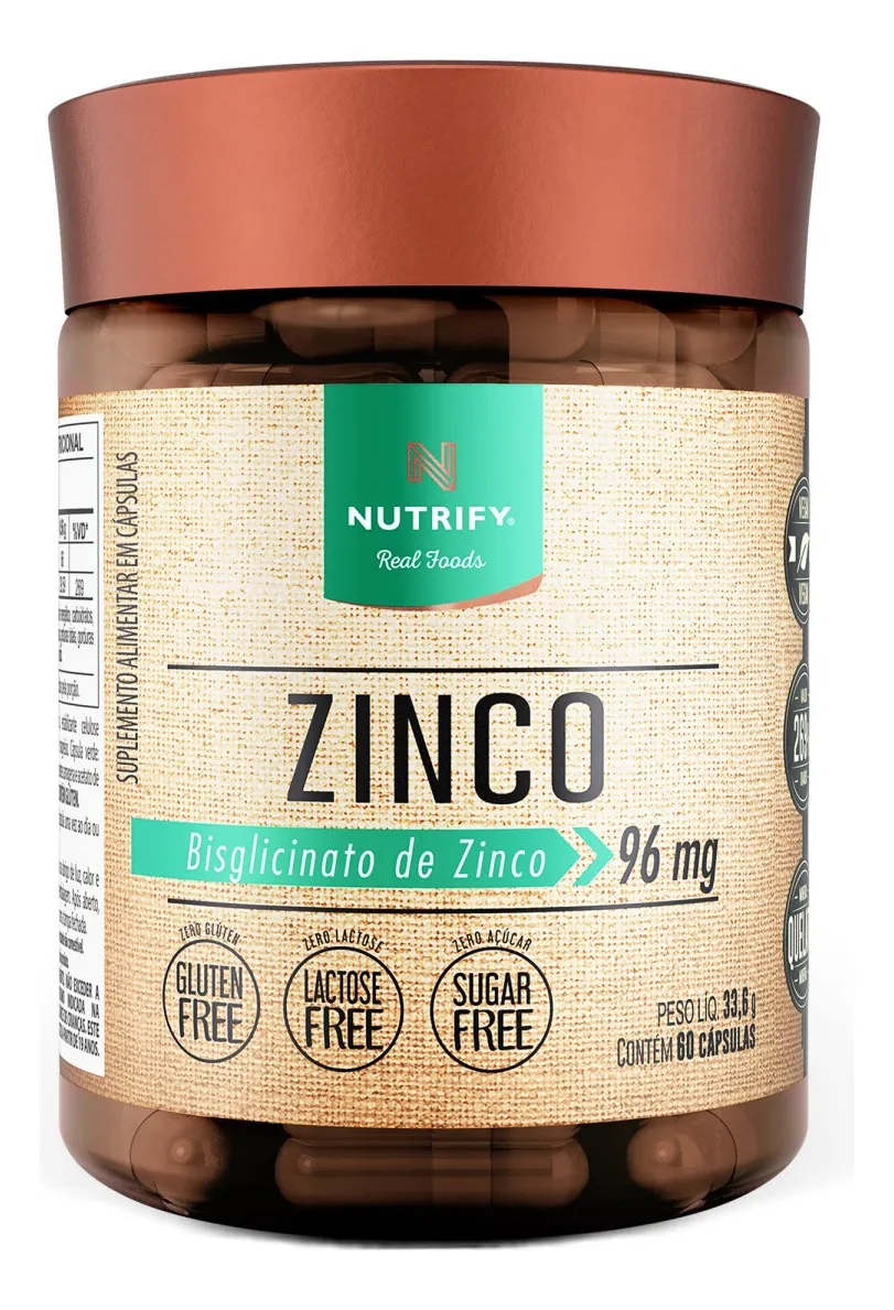 Nutrify - Zinco 60 Cápsulas - Imunidade, Cabelo, Pele e Visão - Ação Antioxidante - Sabor Neutro
