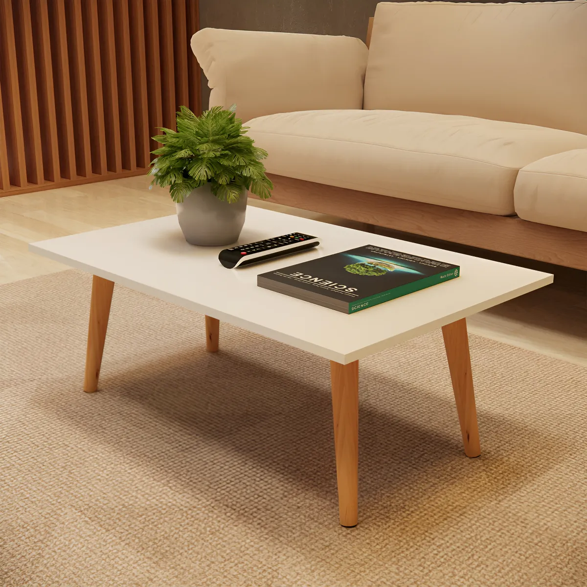 Mesa De Centro Retangular Grande Apoio Sala Classic Pés Em Madeira Cor Off White Inaugura Móveis