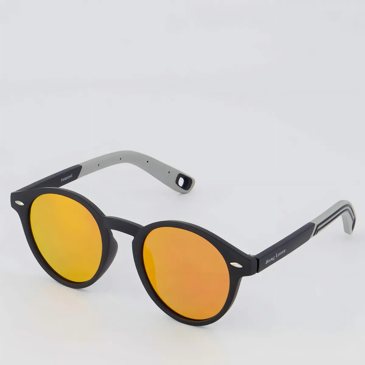 Óculos De Sol Hang Loose Summer Preto E Vermelho Armação Cinza Haste Cinza Lente Cinza Desenho