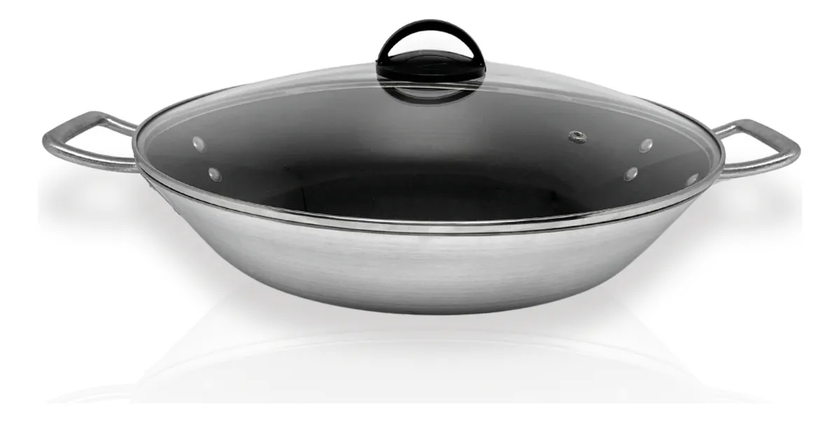 Paellera Tacho Paeja Antiaderente 36 Cm Com Tampa De Vidro