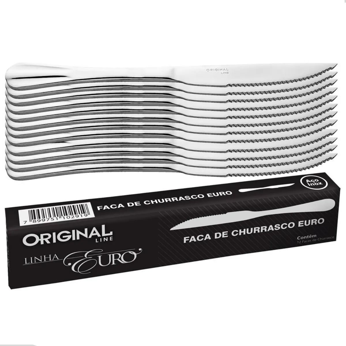 Jogo de Facas Churrasco Inox Euro 12 Peças Aço Inoxidável 23cm