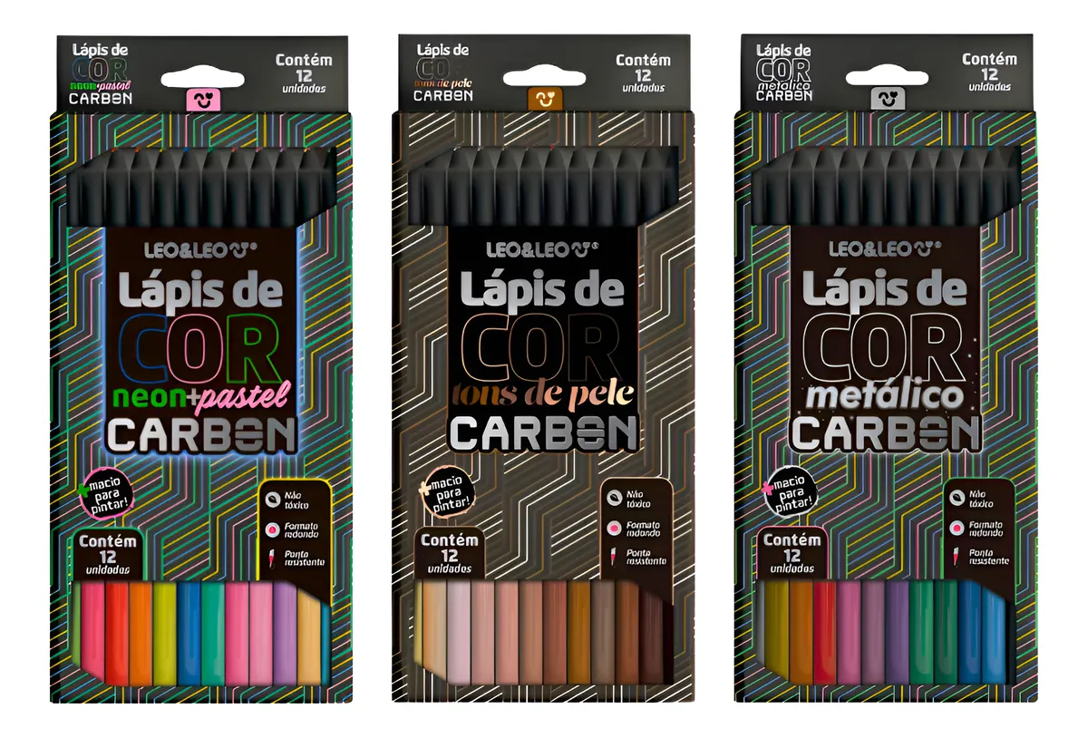 Kit Lápis De Cor Carbon Line Neon Pastel Metálico Etnias 36 Cores Especias