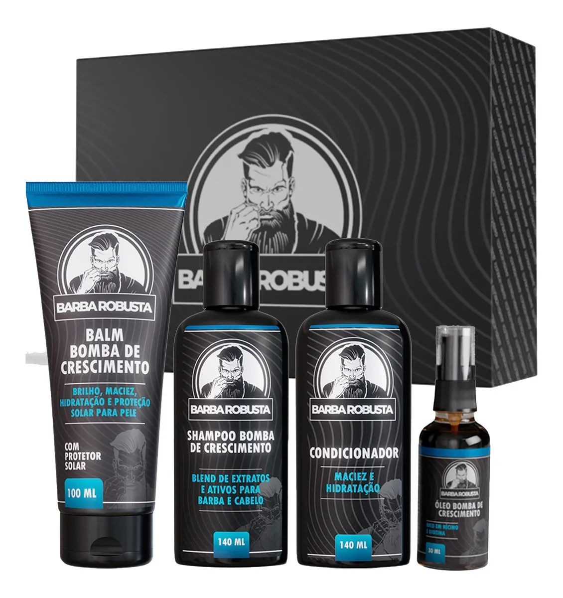Kit Barba Óleo Shampoo Condicionador Balm Barba Robusta
