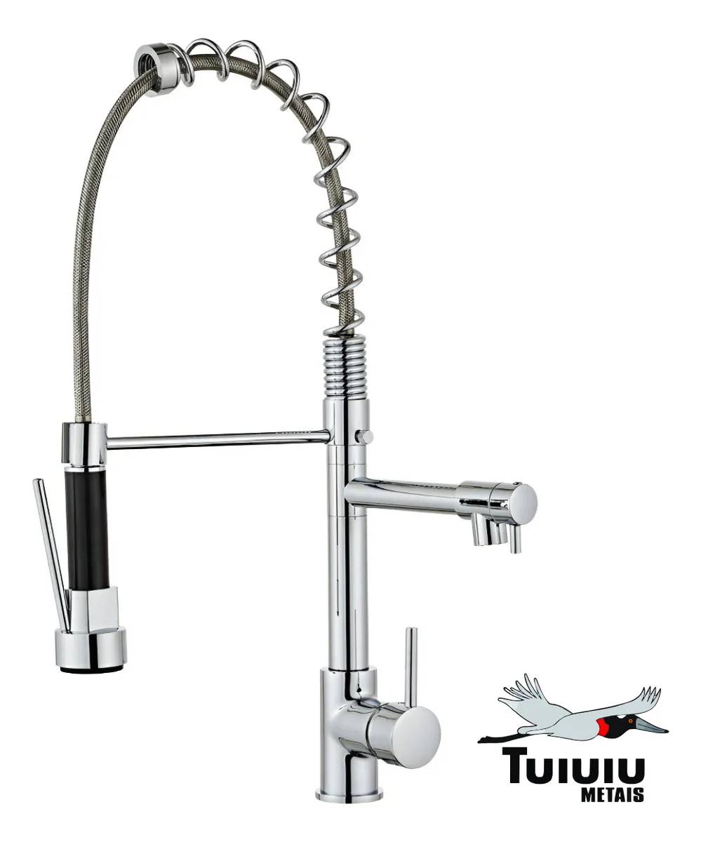 Torneira Gourmet Monocomando Cozinha Articulada C/ Spray Móvel Agua Quente E Fria Para Bancada Tuiuiu Metais