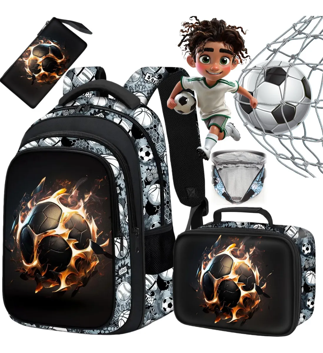 Mochila Escolar Infantil Reforçada Impermeavel Bolsa Menino 3D Futebol