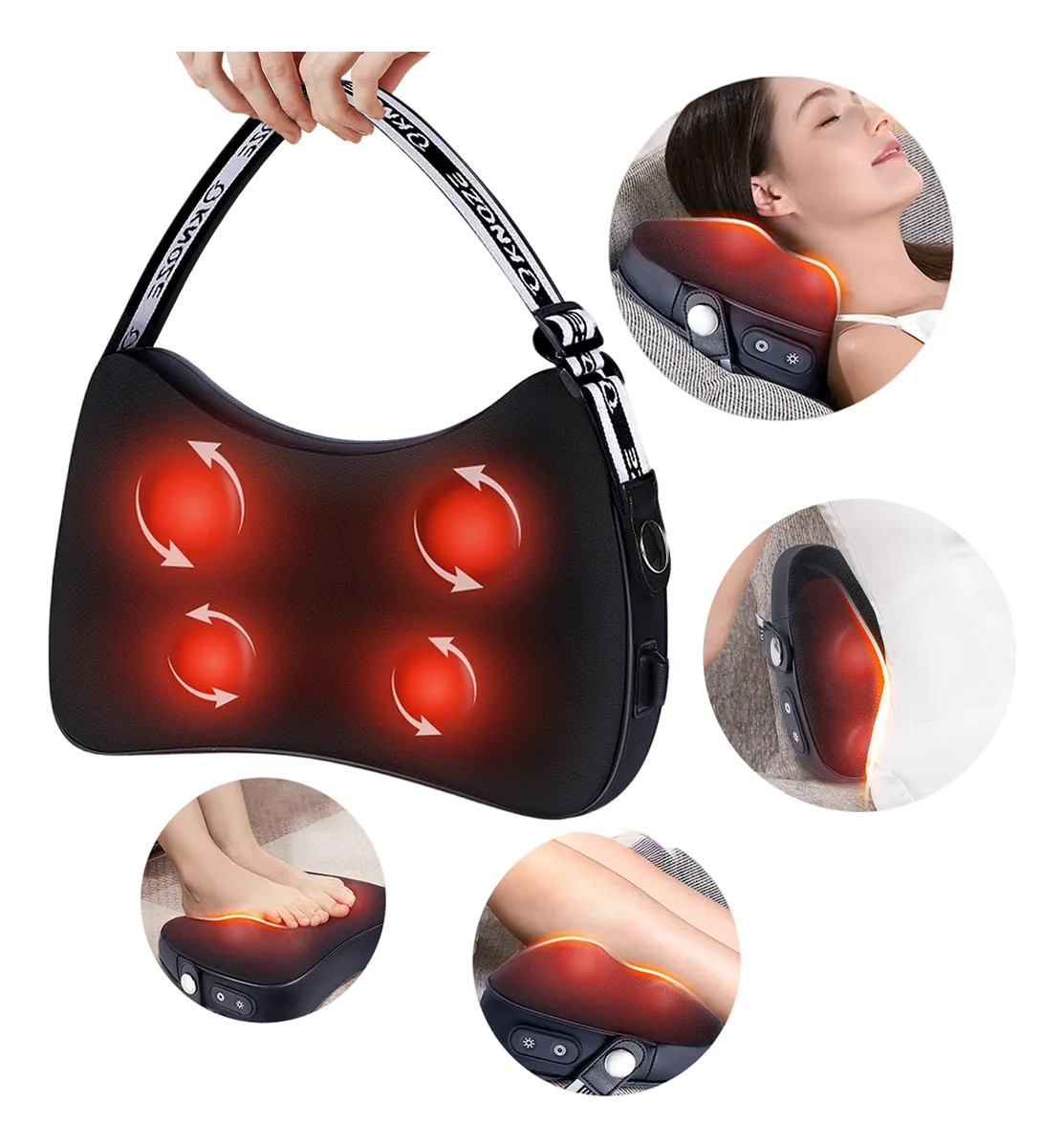 Massageador Lombar Massageador De Pescoco Shiatsu Knqze Preto 127 220