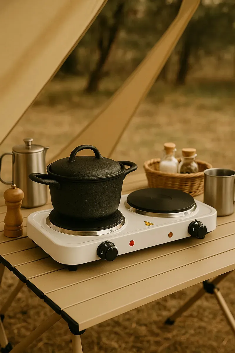 Fogão Elétrico Portátil 2 Bocas Fogareiro Cooktop Com Regulagem Camping Acampamento Chapa Ferro