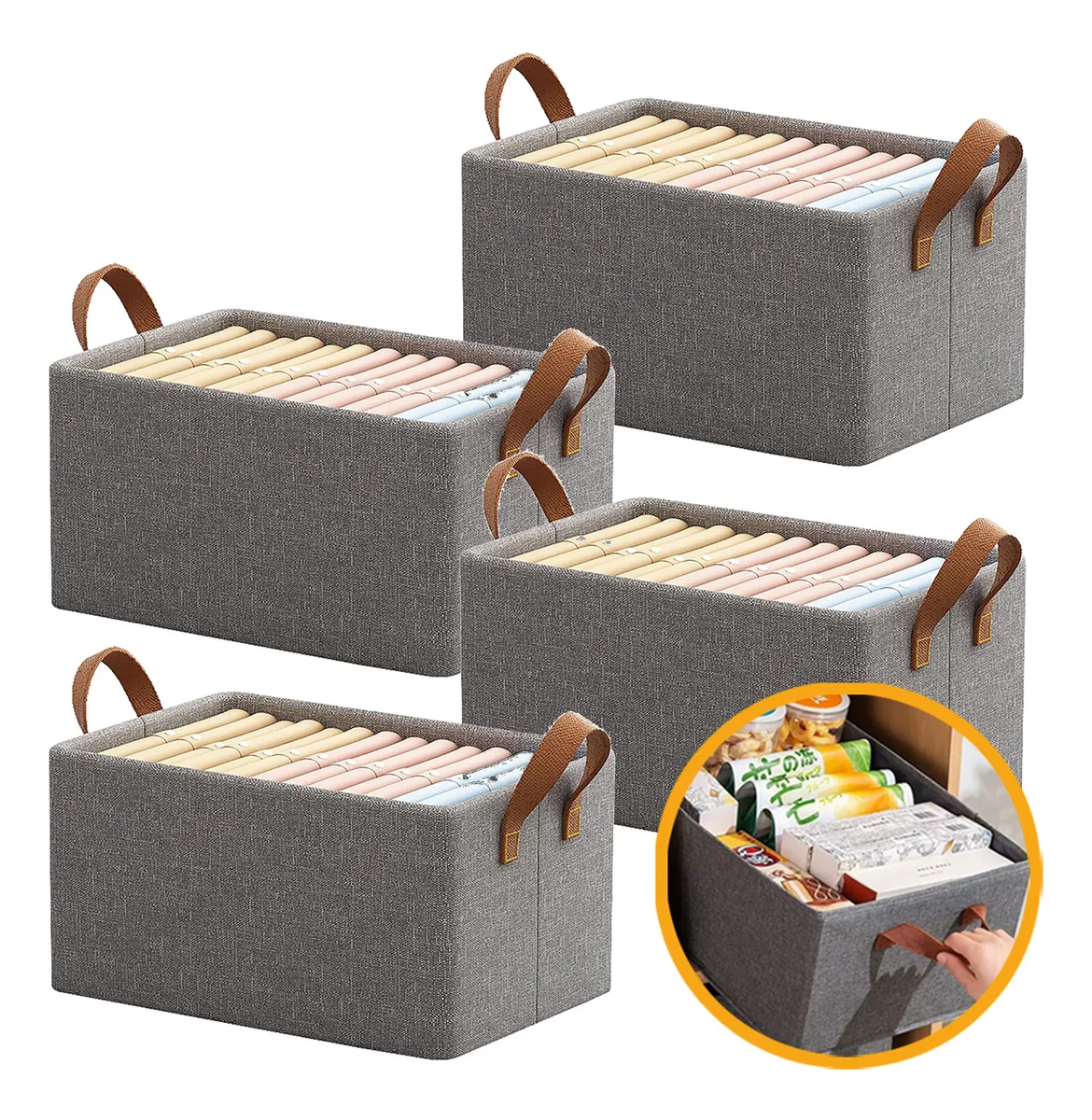 Kit 4 Cesto Caixa Organizadora Dobrável Guarda Roupa Grande