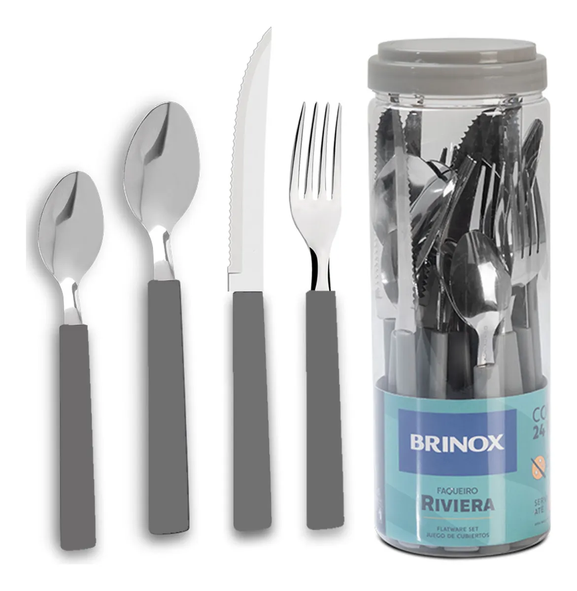 Faqueiro Brinox Riviera 24 Peças Lâminas Em Aço Inox - Cinza