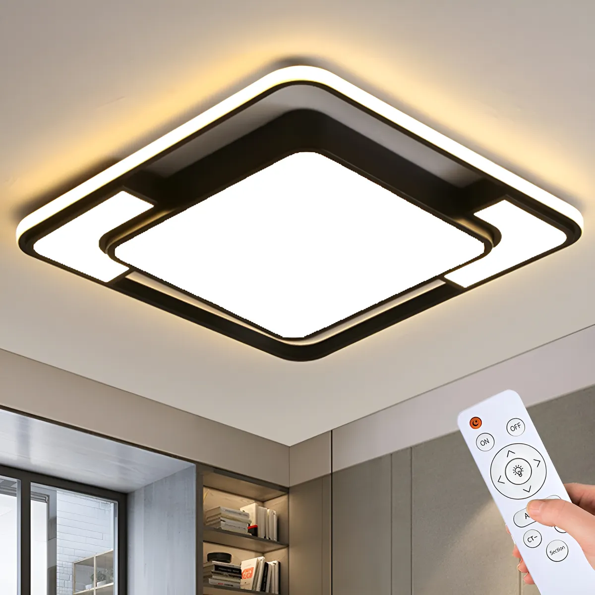 Lustre Moderno Pendente Led 3 Em 1 Quarto C/remote 42*42cm 110/220v Preto