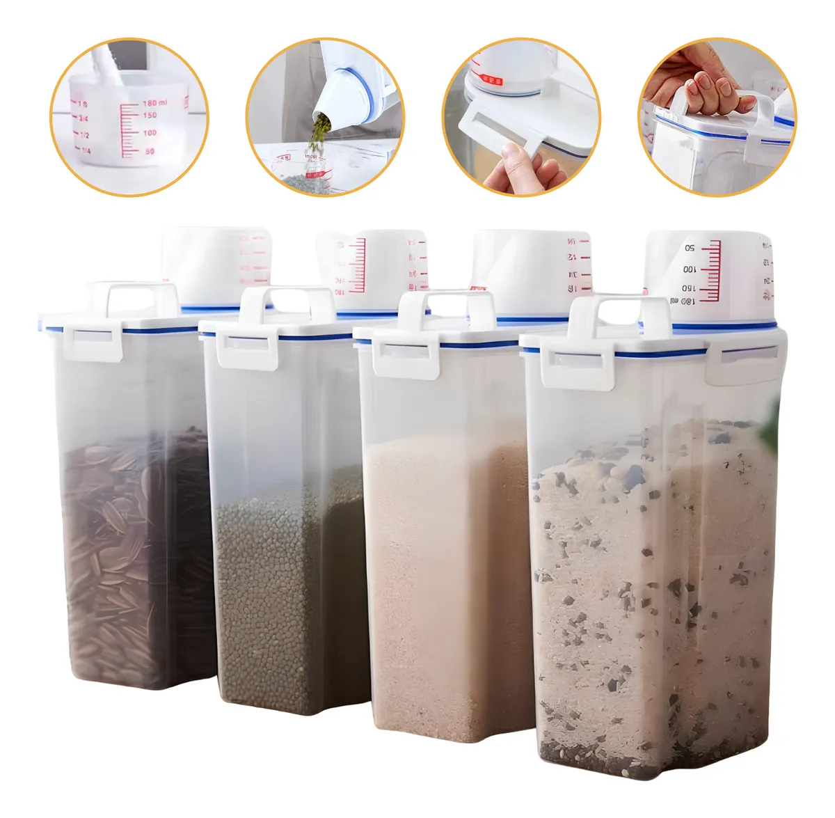 Kit 4 Potes Com Copo Medidor 2l Dispenser Ração Sementes Nf