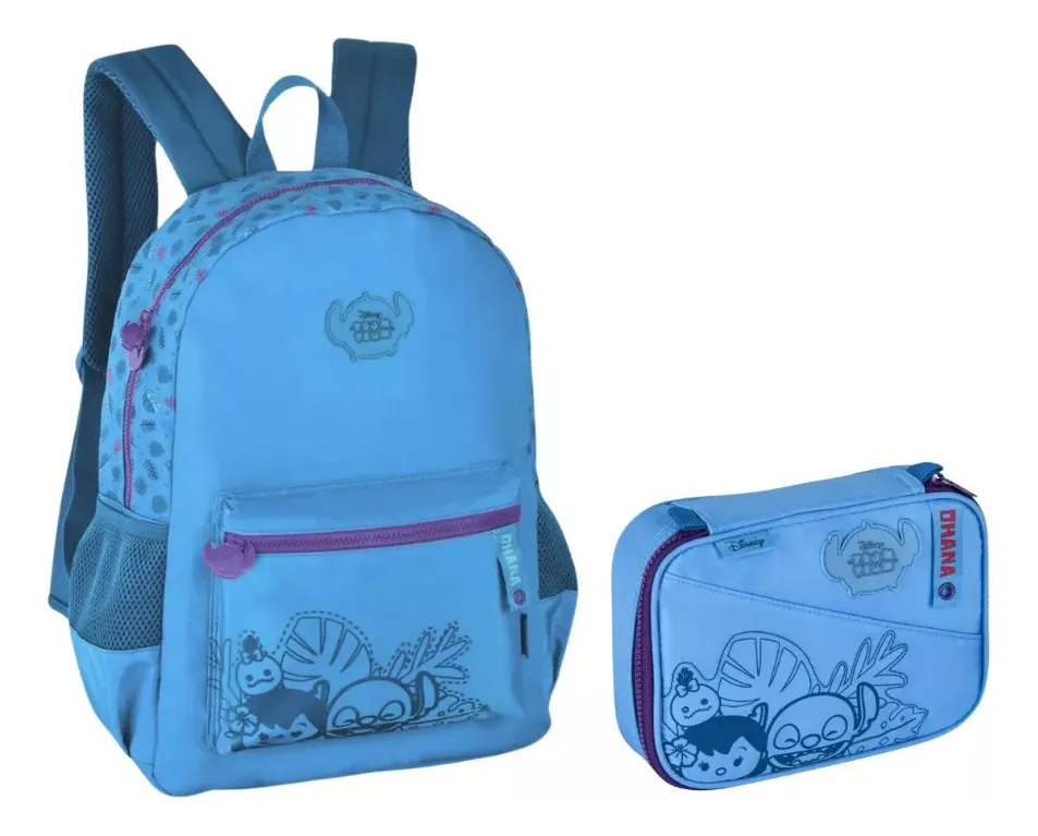 Kit Mochila De Costas Disney Stitch Tsum Tsum Com Estojo