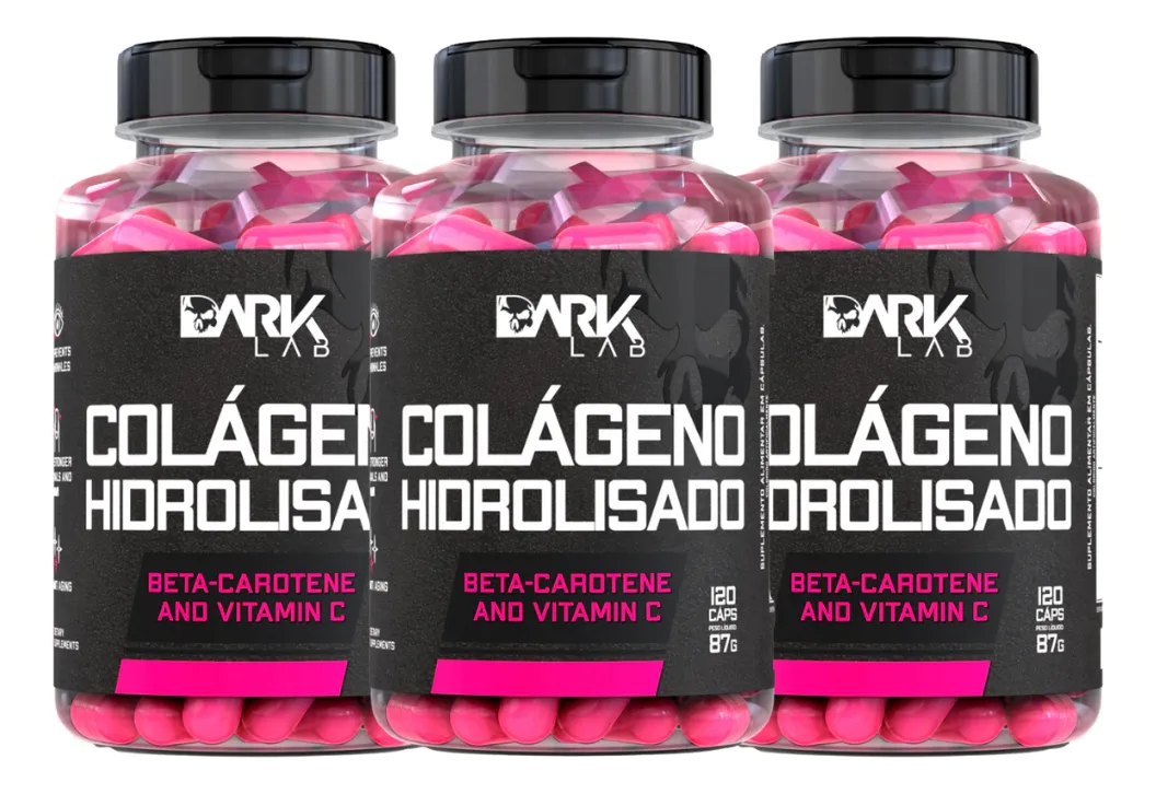 3x Colágeno Hidrolisado Tipo 1 Dark Lab (total 360 Caps) Sabor Sem sabor