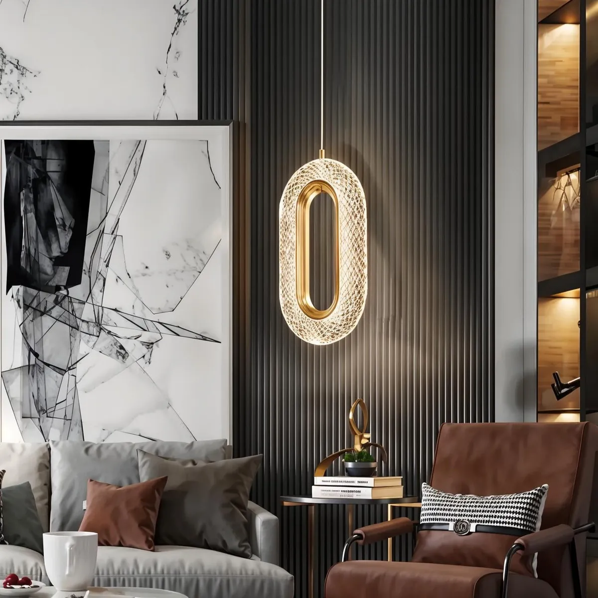 Luminária Pendente Anel De Cristal Oval Led 8w Cor Ajustável