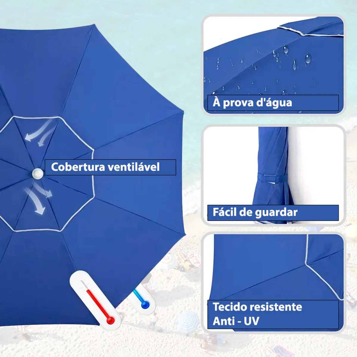 Guarda Sol Gigante 2,40m Uv Praia Piscina Respirável Verão