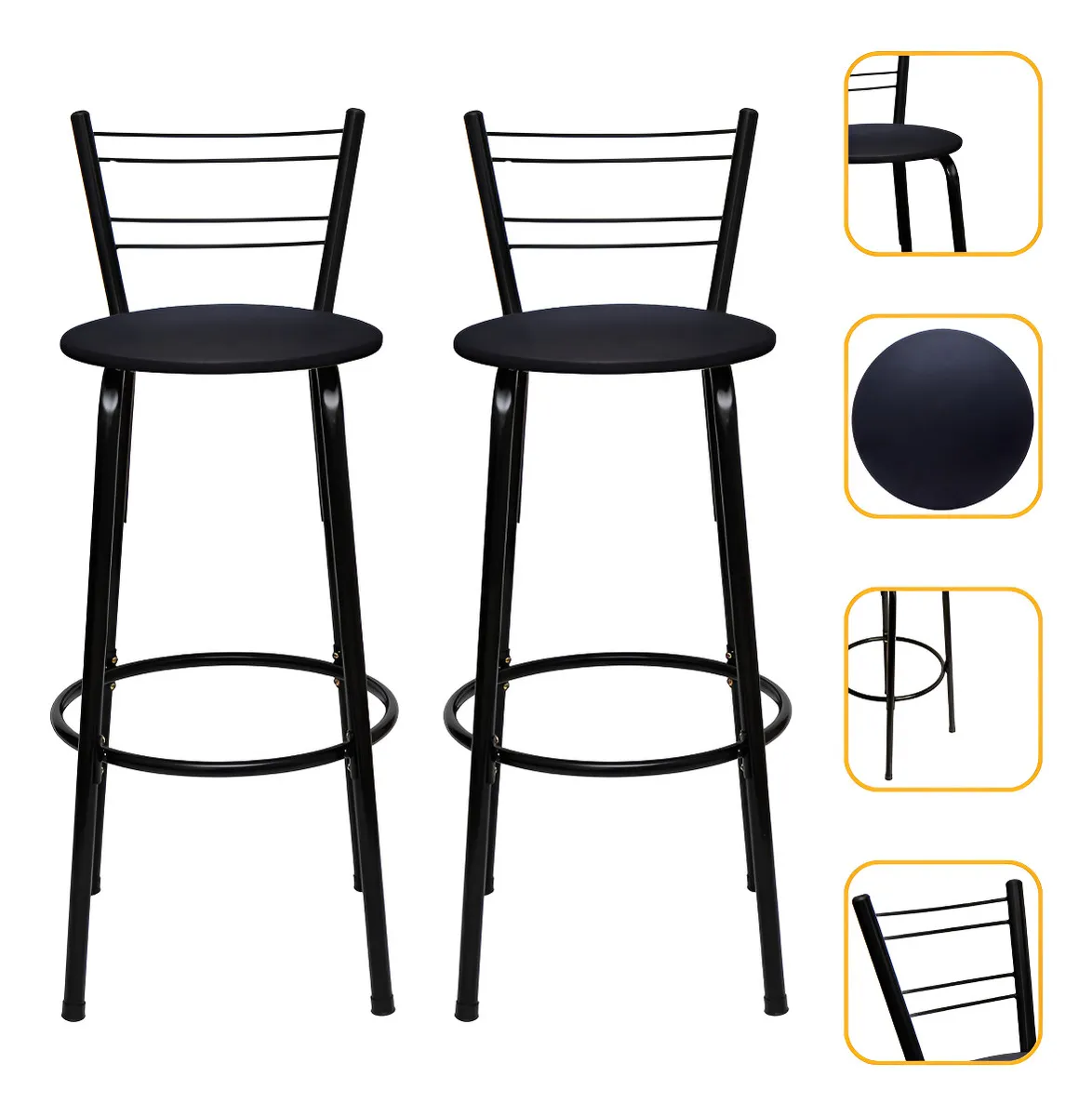 Kit 2 Banco Banqueta Alta Bistro Cozinha Americana Gourmet Acabamento da estrutura Preto Cor Preto