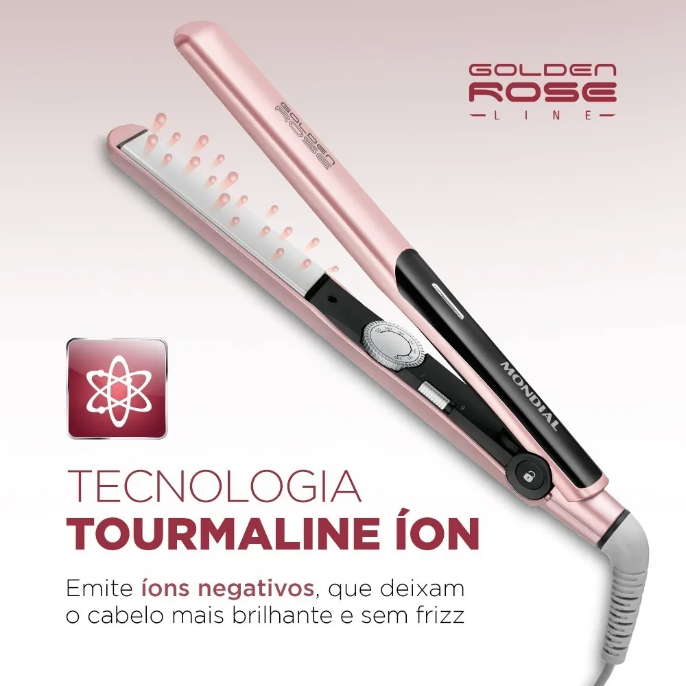 Prancha Alisadora Mondial Golden Rose/Preto Bivolt P-20