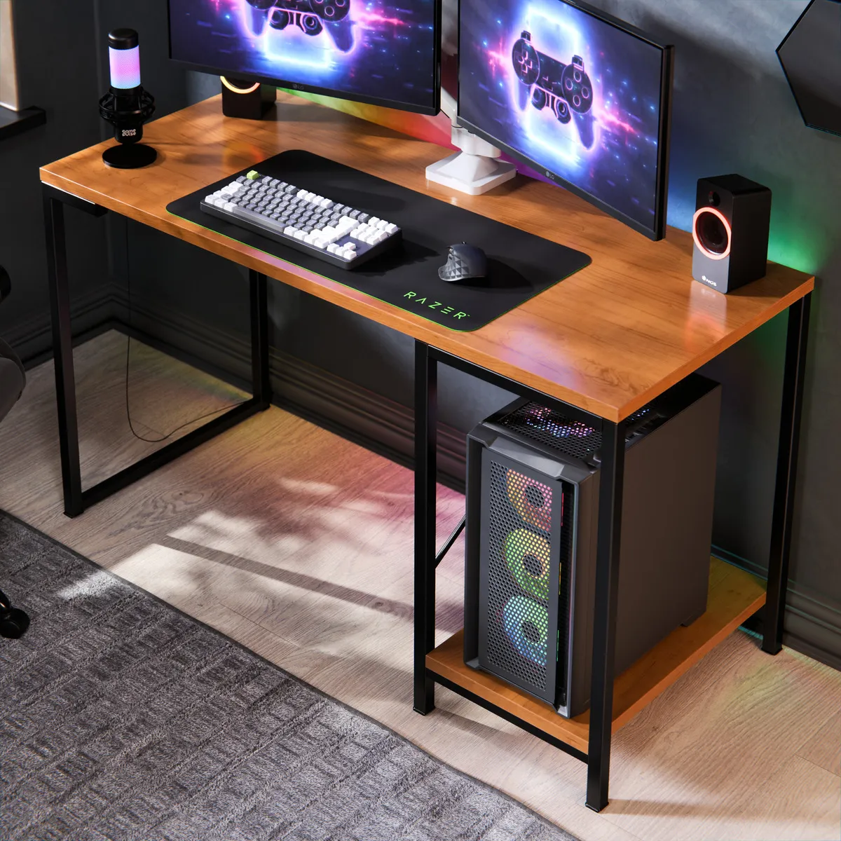 Escrivaninha Gamer Tóquio MDF Mesa Para Computador Home Office E Estudos Com Suporte Para CPU E Prateleira Lateral Estrutura Em Aço
