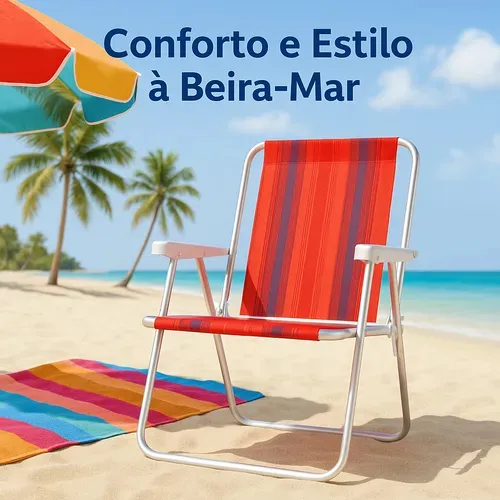 Cadeira De Praia Dobrável Cores Sortidas Aço Leve Camping
