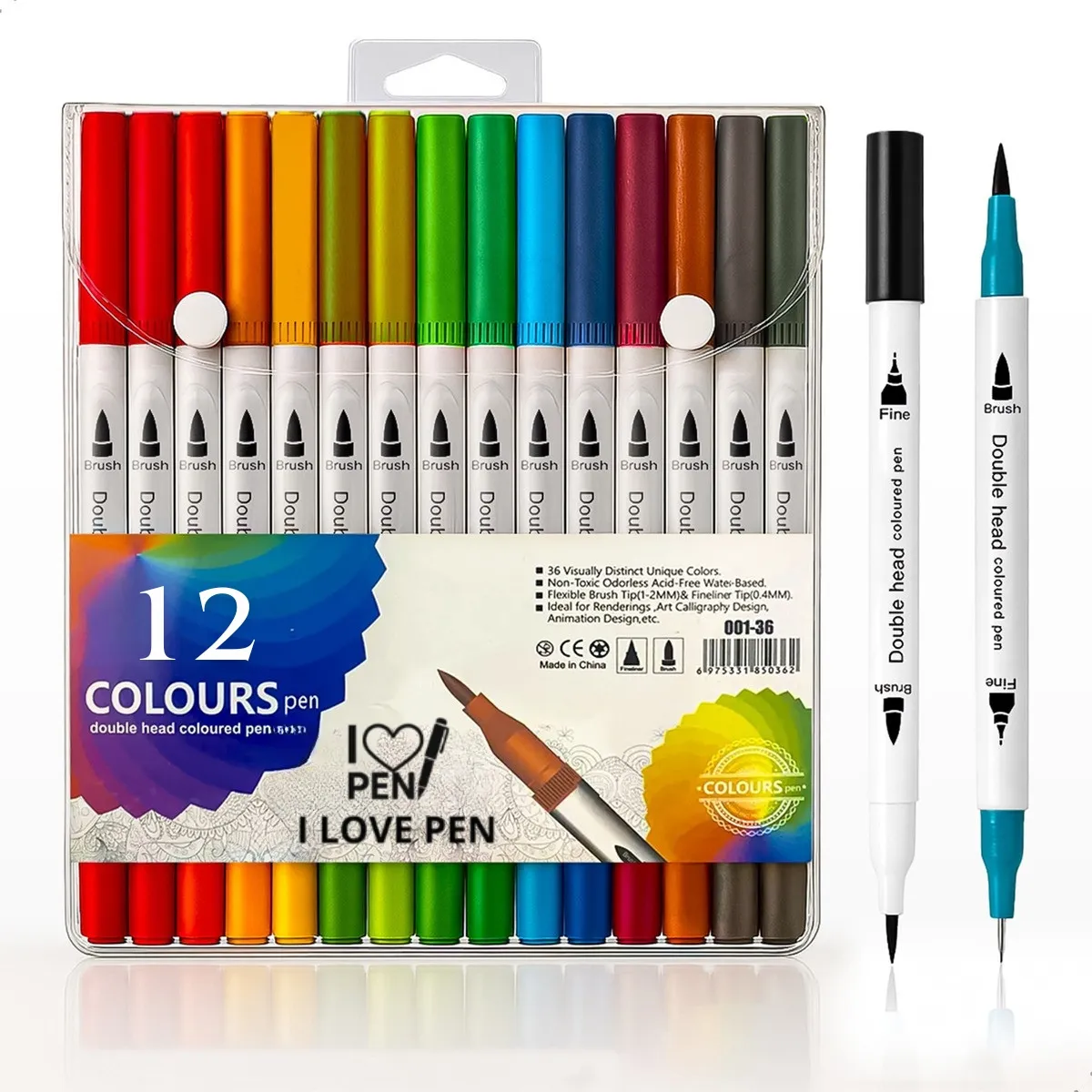 Caneta Brush Pen Canetinhas Canetas Coloridas Escolar Ponta Dupla Estojo Com 12 Cores Touch