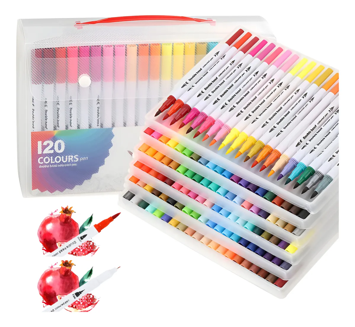 Kit 120 Cores Canetas Ponta Dupla Desenho Colorir Brush Pen