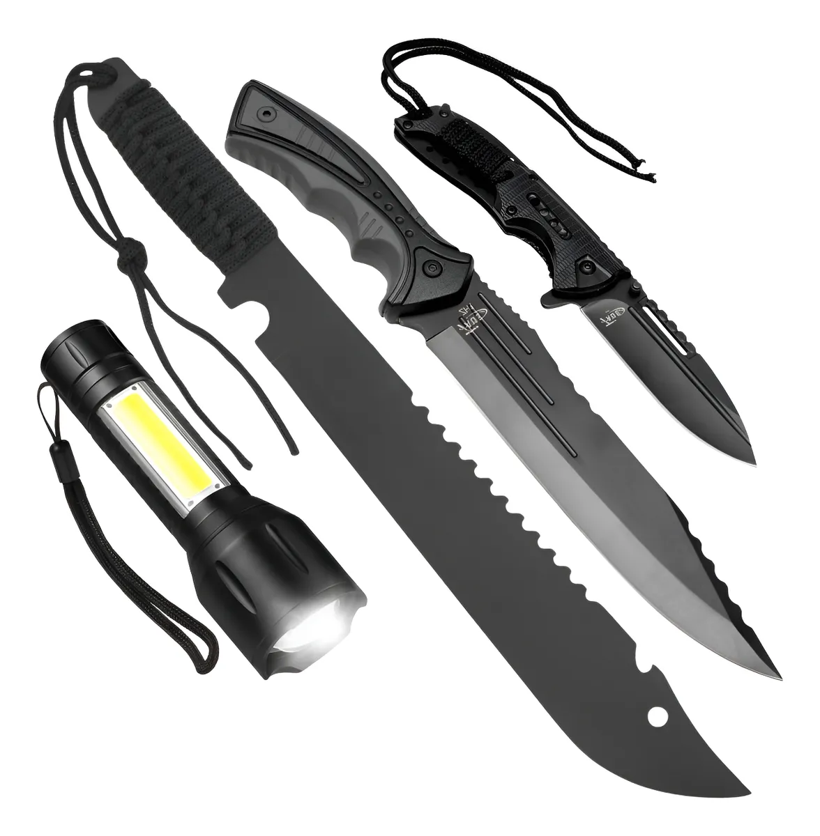 Faca Canivete Facão Lanterna Tatica Militar - Kit 4 Itens
