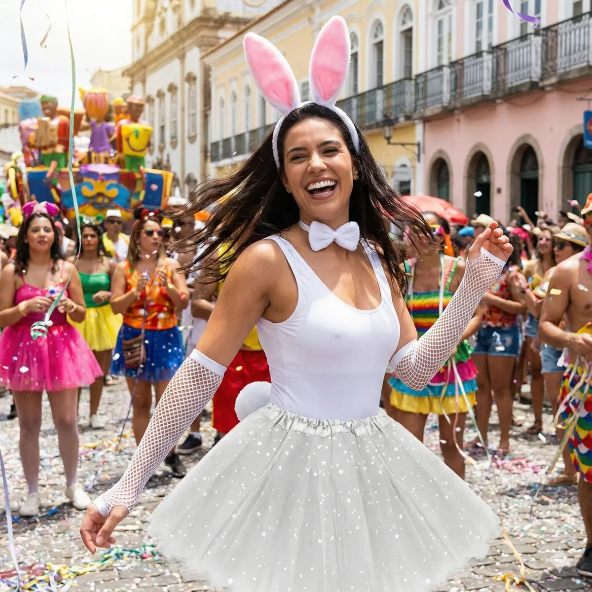 4 Unid Fantasia Carnaval Coelhinha Adulto Feminina Festa