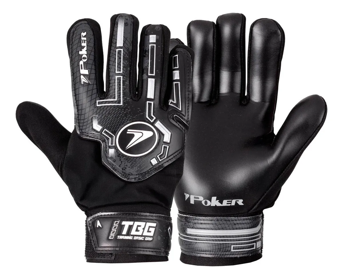 Luva De Goleiro Futebol Treino Campo Poker Focus Traning Cor Preto-prata Tamanho 8