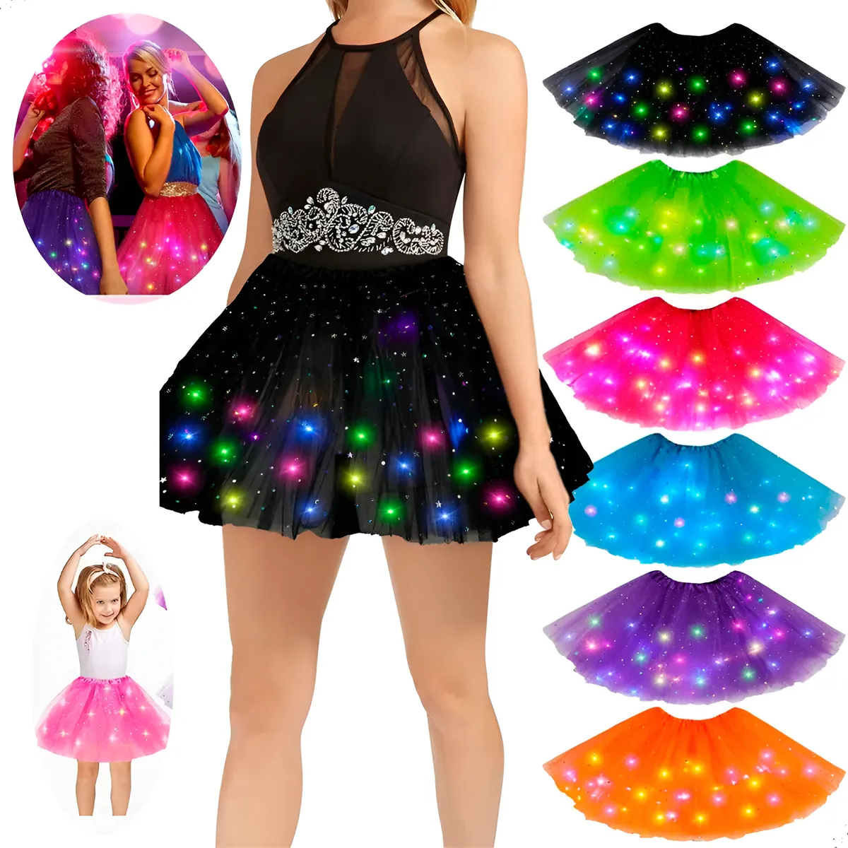Saia Tule Carnaval Festa Led Tutu Pisca Adulto E Infantil
