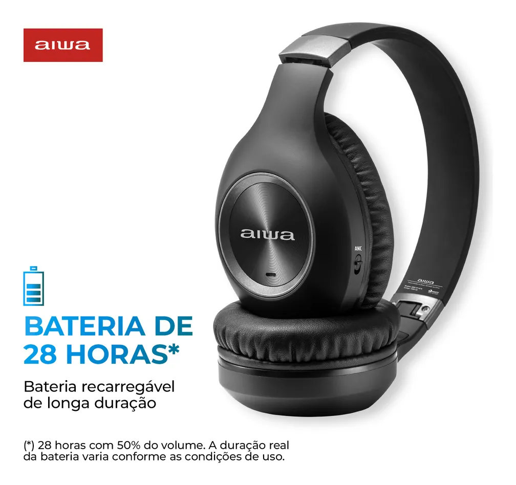Fone de Ouvido Headphone AIWA HP-02-B Bluetooth ANC Alta Definição